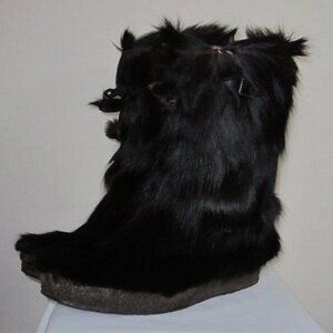 Vintage Black Hochland Old World Real Fur Boots Size 8
